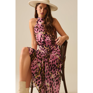 Crossed Halter Neck Midi Dress in Pink and Black Animal Print - Product Image 6