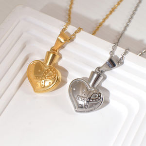 Joyería de cremación al por mayor para cenizas urna de acero inoxidable romántico conmemorativo personalizado colgante en forma de corazón collar joyería - Product Image 1