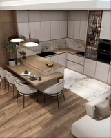 Meubles de cuisine sur mesure en placage de bois de luxe Vermonhouzz avec quincaillerie à fermeture douce intégrale et armoire vitrée éclairée pour hôtel