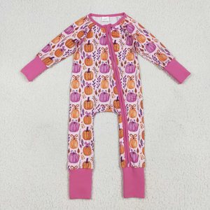 Pijamas enterizos con cremallera de calabazas de otoño para bebés y niñas - Product Image 4