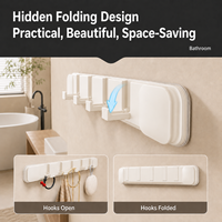 Porte-manteau mural en plastique moderne et simple, gain de place, avec crochets pliables pour cuisine et salle de bain