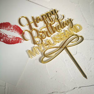 Adorno Creativo <span class=keywords><strong>para</strong></span> <span class=keywords><strong>Pastel</strong></span> <span class=keywords><strong>de</strong></span> Acrílico con la Frase 'Feliz <span class=keywords><strong>Cumpleaños</strong></span>' <span class=keywords><strong>para</strong></span> Esposa y <span class=keywords><strong>Esposo</strong></span>, Día <span class=keywords><strong>de</strong></span> San Valentín, Forma Cuadrada Dorada y Negra - Product Image 6