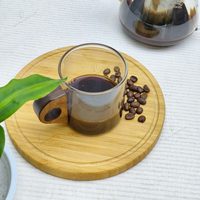 Tasses à thé/jus/café en verre borosilicaté personnalisées et écologiques pour restaurant clair manche en bois Design moderne marque QIAOXING