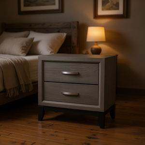 Table de chevet moderne en bois à 2 tiroirs, style rustique, meuble de chambre, unité de rangement écologique pour la maison - Product Image 2