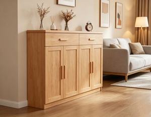 New Arrival Oak Wood Shoe Cabinet with 4 Doors & 2 <b>Drawers</b> for Large Capacity Entryway - Product Image 3