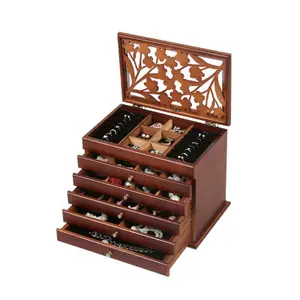 Caja de joyería al por mayor de madera maciza Retro chino Multi-capa caja de maquillaje