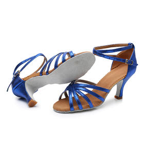 Zapatos de tacón de baile latino azul profesional, zapatos de baile de <span class=keywords><strong>Salsa</strong></span> de Jazz, zapatos de baile de salón con cordones y Punta abierta para mujeres, práctica de competición - Product Image 5
