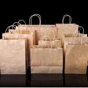 Sacs en papier kraft personnalisés de luxe pour cadeaux, sacs d'emballage imprimés en papier brun et blanc avec votre propre logo - Product Image 2