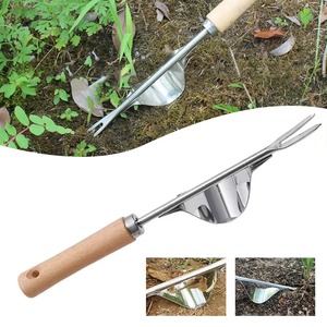 Désherbeur manuel en forme de V, fourche à main en acier inoxydable avec manche en bois, outil de jardinage pour enlever les mauvaises herbes, déracineur d'herbe, ameublisseur de sol - Product Image 1
