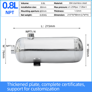 Mini réservoir d'<span class=keywords><strong>air</strong></span> horizontal personnalisable de 0,8 L, résistant à la <span class=keywords><strong>pression</strong></span> de 12 bars, en acier inoxydable pour le stockage de l'<span class=keywords><strong>eau</strong></span> - Product Image 5