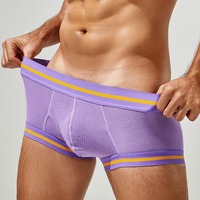 Caleçons Boxers Homme en Tissu Gaufré avec Ceinture Rayée, Doux, Respirant, Extensible, Anti-Transpiration, Fin et Élastique – Meilleure Vente