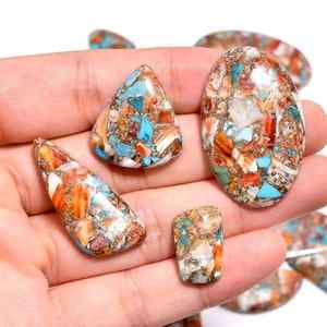 พลอยหนามแบนสีเทอร์ควอยซ์ทองแดงหอยนางรมขัดสำหรับทำเครื่องประดับ - Product Image 4