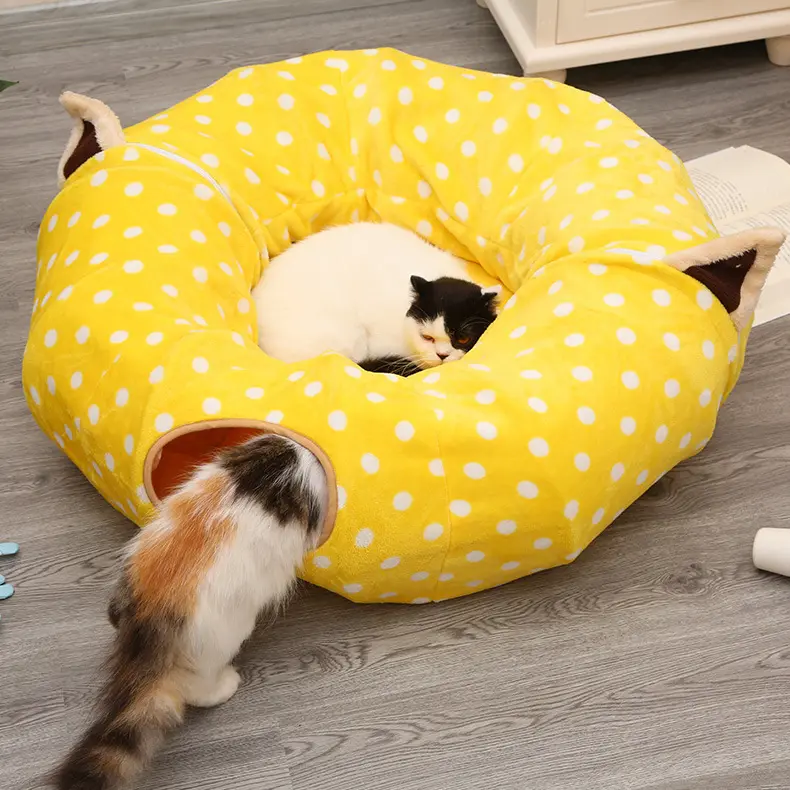 Túnel de brinquedo para gato, túnel dobrável com almofada, chowder para gato de estimação, brinquedo de chão, túnel de oxford, pano dobrável, para cama