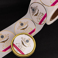 Étiquettes autocollantes personnalisées en papier texturé imperméable, gaufrage 3D, feuille d'or, rondes, pour caviar, certifiées ISO9001