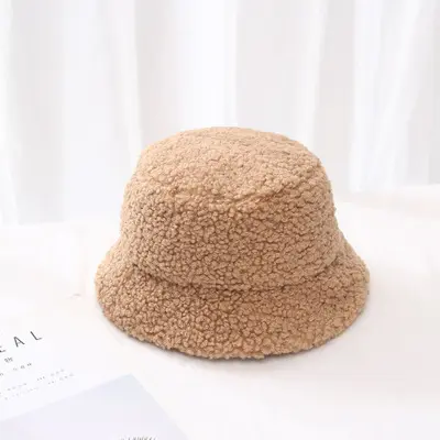 Winter Warm Lamb Wool Bucket Hat Blank Fur Basin Hat Soft Hat