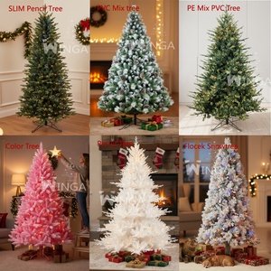 Árbol de Navidad de PVC de 7 pies con Efecto de Nieve, Diseño de Puntas de Pino Blancas con Decoración de Piñas, Venta al Por Mayor - Product Image 6