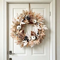 Guirlande d'automne R-034 avec feuilles d'érable, citrouilles, cônes de pin, guirlande artificielle pour la porte de Thanksgiving, décoration murale
