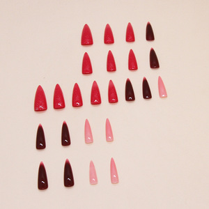 Faux Ongles en Gros, Brillants, Rouge Dégradé, Pailletés, Longs, Stiletto, Couverture Complète, Amande, à Presser, 24 Pièces - Product Image 2