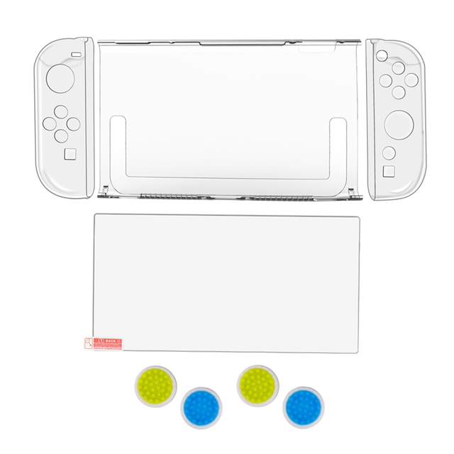 NS2-014 Hard Plastic Protective Case Kit 8in1 Split Crystal Case+Joystick Cap+Glass Screen Protective Film for Nintendo Switch 2
