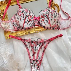 Soutien-gorge sexy pour femmes, broderie florale, lingerie, dentelle, fée, sous-vêtements sans couture, string, <span class=keywords><strong>transparent</strong></span>, soutien-gorge exotique, 1538 - Product Image 5