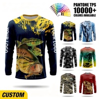 T-shirt à manches longues pour homme, col rond, impression intégrale, personnalisé OEM ODM, sublimation, motif écrevisse et bar, pour la pêche