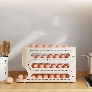 Boîte de rangement pour œufs coulissante multicouche blanc crème pour réfrigérateur, distributeur d'œufs automatique à roulement, gain de place - Product Image 1
