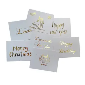 Wit Eenvoudige Gouden Brief Kaart Party Opvouwbare Creative Bronzing Groet Papieren Kaarten 80X60Mm Custom Uitnodigingskaart
