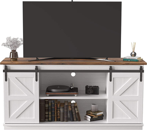 Mueble para TV Estilo Rústico con Puerta Corredera Tipo Granero y Armario - Product Image 2