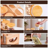 Lot de pots à épices en verre et bambou écologiques personnalisés OEM avec support en bambou à plusieurs niveaux, couvercle et cuillère, pour rangement de condiments, en carton