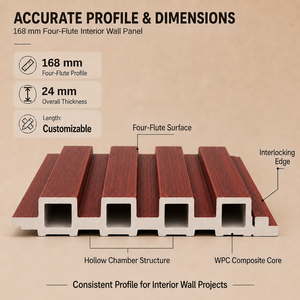 Pannello murale scanalato MORLENX in WPC effetto legno <span class=keywords><strong>rosso</strong></span> per rivestimenti decorativi interni, pareti d'accento e interni di hotel - Product Image 3