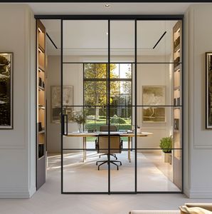 Puerta Corredera de Doble Vidrio Ultrafina Personalizada con Riel Superior sin Riel Inferior para Sala de Estar o Dormitorio Moderno - Product Image 1