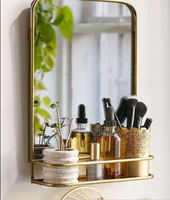 Étagère de style nordique avec miroirs à cadre métallique, en métal, avec crochets, décoration murale pour la maison
