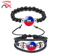 Vente en gros coffret cadeau d'affaires nouveau style 2pc perles élastiques noires en corde bracelet drapeau national d'Haïti