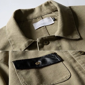 <span class=keywords><strong>Veste</strong></span> à boutons personnalisée de style rétro avec un décolleté carré, avec des poches, une <span class=keywords><strong>veste</strong></span> en toile <span class=keywords><strong>kaki</strong></span> délavée lourde pour hommes - Product Image 3