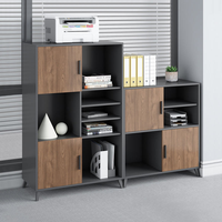 Archivador Metálico Moderno, Mueble de Almacenamiento para Oficina, Puerta de Madera con Estantes Abiertos, Mueble Bajo con Cerradura