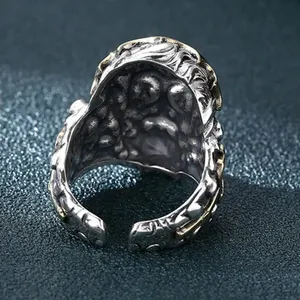BOCAI S925 Sterling Silver Banhado A Ouro Pedra Natural Charme Anel para Homens Nova Moda Retro Zeus Cabeça Retrato Ajustável Jóias - Product Image 2