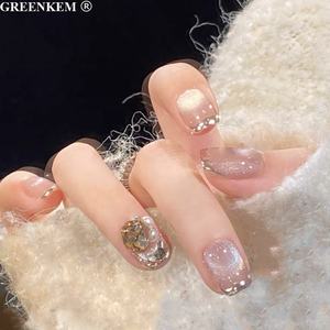 10 Uds. <span class=keywords><strong>Uñas</strong></span> de diseño francés con bordes plateados, efecto espejo de ojo de gato desnudo, forma de T hecha a mano con Kit de aplicación, puntas de presión - Product Image 2