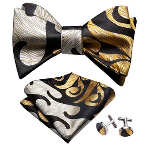 الجدة الجملة العرف تصميم ربطة القوس فيونكة الكلاسيكية أسود أبيض الذهب سحابة الحرير رجل الذاتي التعادل ربطة العنق مجموعة