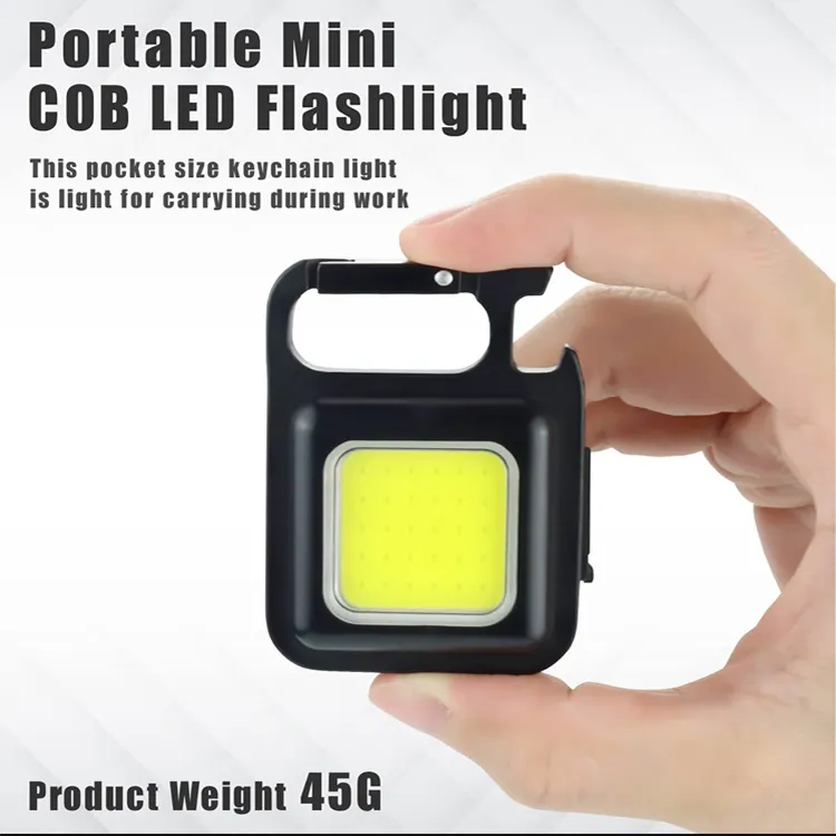 Lampada da lavoro per ispezione tascabile apribottiglie multifunzione ricaricabile magnetico portatile Mini LED COB portachiavi lampada da lavoro