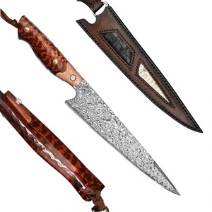 Couteau de chef Gyuto Grandsharp en acier Damas, 55 couches, manche en résine rouge cuivre et fibre de carbone, finition haute brillance, extra-affûté - Product Image 4