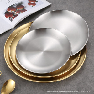 Plato Redondo de Acero Inoxidable 304 Dorado/Plateado, Bandeja Baja para Hotel, Café, Té, Cena Occidental, Uso Comercial - Product Image 4