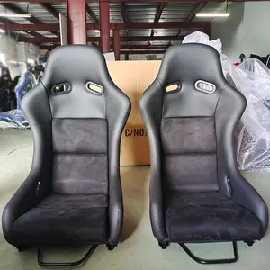 EDDYSTAR Black PU Leather Cover Suede Cushion Seat Universal Fiberglass Racing Bucket Seats