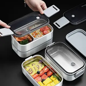 Stainless Steel Lunch Box for Adults Kids School Office 2 Layers Microwavable Portable Grids Bento Food Container