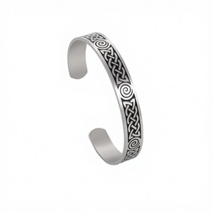 Bracelet Manchette My Shape pour Hommes et Femmes, Nœud Celtique Spirale, Acier Inoxydable Plaqué Titane Noir et Argent, Breloque Punk - Product Image 2