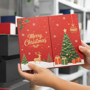 Caja de Regalo Navideña de Lujo con Asa de Cuero, Caja de Papel Magnética con Doble Puerta y Calendario, Logotipo en Papel Dorado, Cajas de Papel <span class=keywords><strong>Sorpresa</strong></span> - Product Image 5