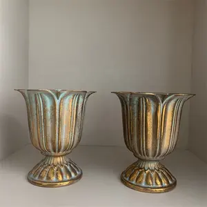 Jarrones de hierro clásicos de estilo europeo para decoración de bodas, centro de mesa pequeño de flores, florero de metal dorado y plateado para flores, L-293