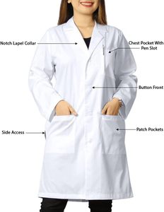 Tissus d'hôpitaux pour un usage prolongé à manches longues en poly coton manteau de laboratoire Durable manteau médical blanc unisexe manteaux de laboratoire uniforme - Product Image 6