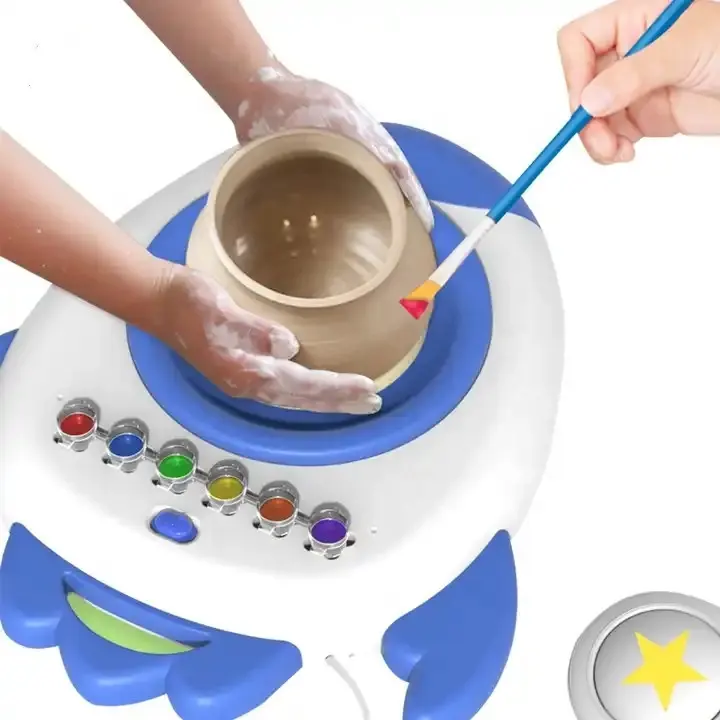DIY Handmade craft rocket kids pottery wheel electric machine toys with clay pigment ceramic toy