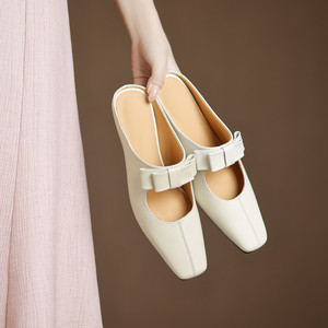 <b>Half</b>-<b>slip</b>-on <b>slip</b>-on shoes with a headband and an empty bow at the back, simple and versatile casual shoes - Product Image 4