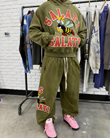 Ensemble Survetêment Homme Personnalisé, Hoodie Zippé Brodé Effet Vieilli et Pantalon de Survêtement, Strass, Délavé au Soleil et Acide, Fabrication Grossiste
